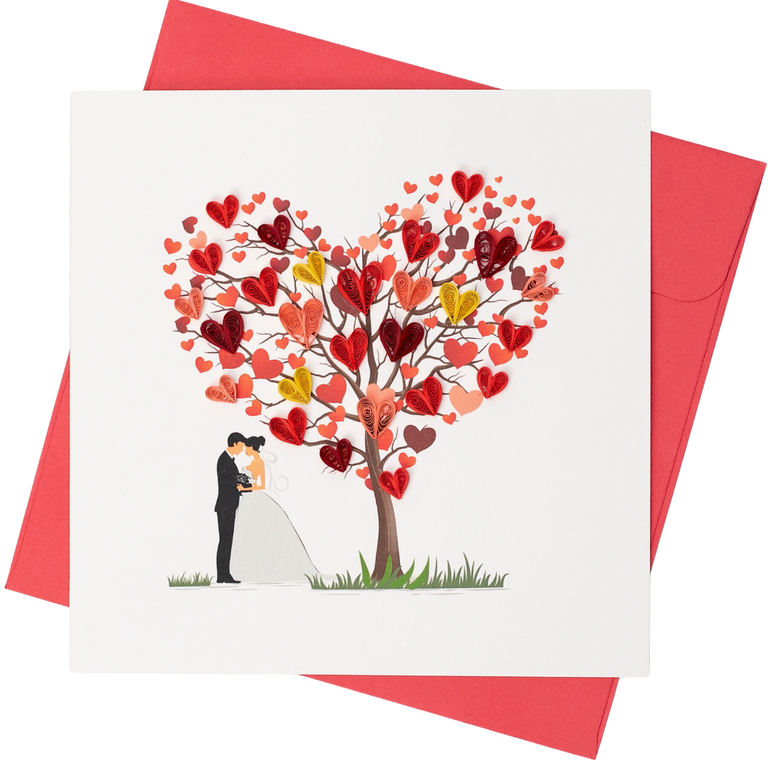 Quilled Greeting Card Wedding Heart Tree Handmade Blank With Envelope Greeting Cards & Invitations