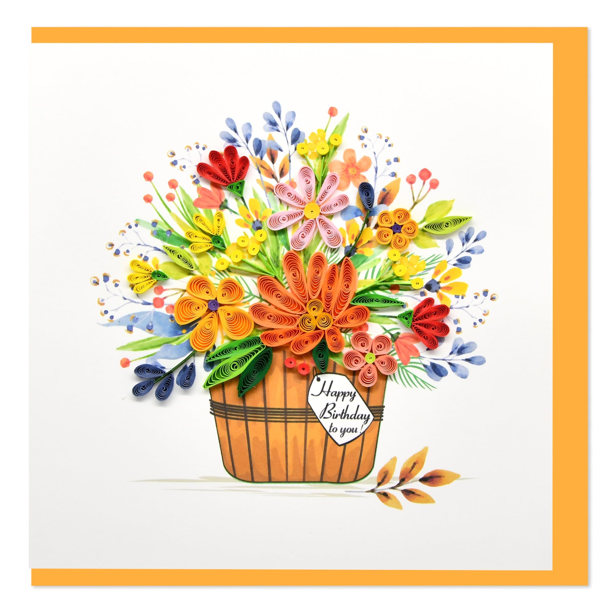 Quilled Greeting Card Featuring Flower Basket Design For Birthdays 15 Centimetres Greeting Cards & Invitations