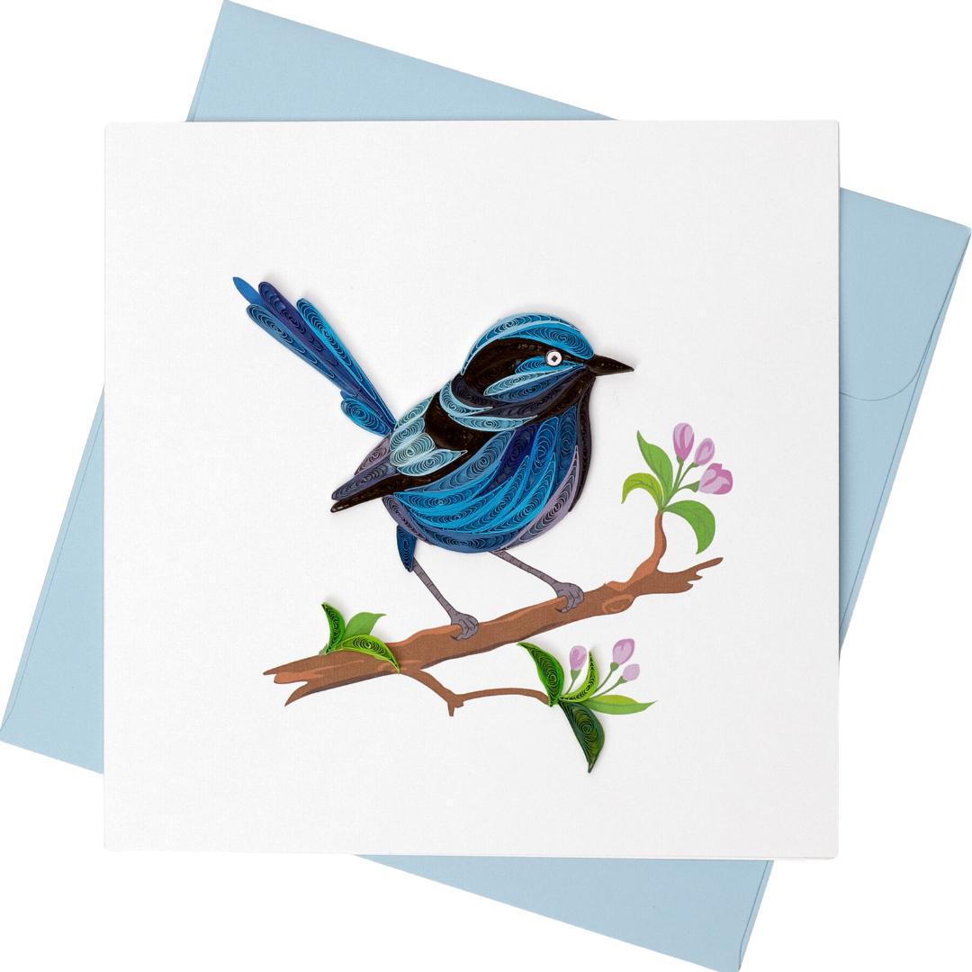 Quilled Greeting Card Featuring Western Australian Blue Wren 15 Centimetres Square Greeting Cards & Invitations