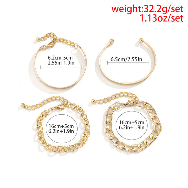 Veile Studios Simple And Smooth C Shaped Hollow Chain Bracelet Set For Fashion Jewellery Bracelets