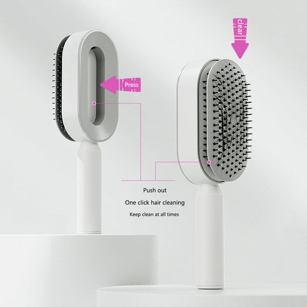 Brushes & Combs One Press Self Cleaning Hair Brush Standing Base Women
