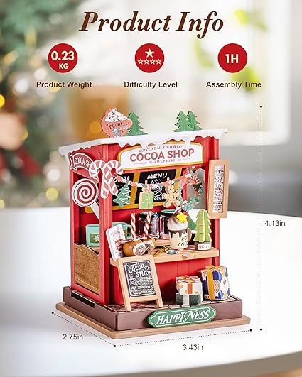 Robotime Diy Miniature Cocoa Shop Wooden Dollhouse Model Building Kit Doll Houses