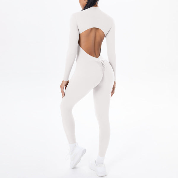 Style Half Zip Yoga Jumpsuit Bare Skin Feel Slim Fit High Elastic Fitness Long Sleeve Pants Wear Jumpsuits Rompers & Playsuits