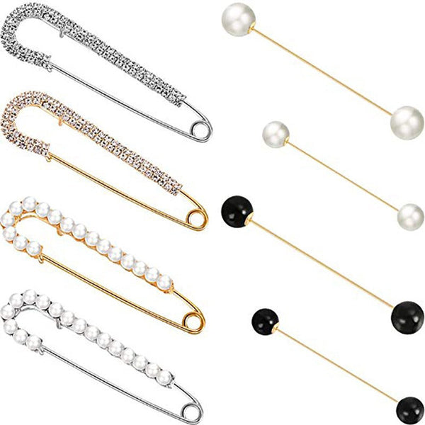 Veile Studios One Line Set Brooch Double Headed Pearl Zircon Anti Glare Large Safety Pin Brooches