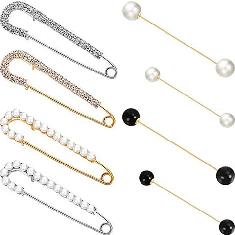 Veile Studios One Line Set Brooch Double Headed Pearl Zircon Anti Glare Large Safety Pin Brooches