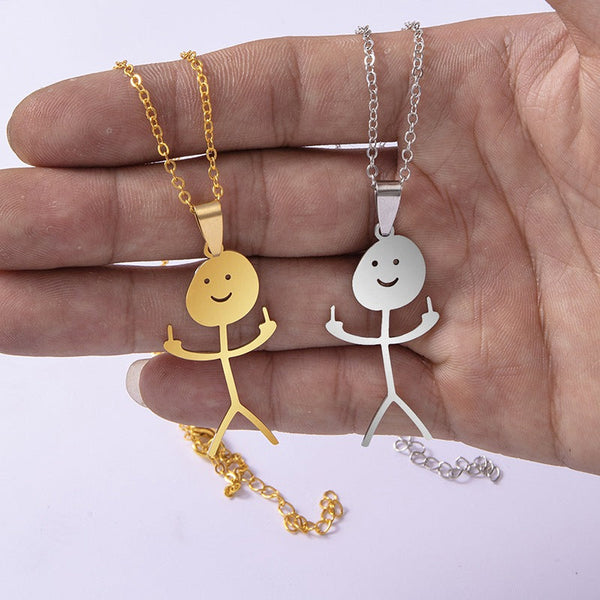 Veile Studios Funny Doodle Necklace Hip Hop Smiley Stick Figure Pendant Hand Gesture Middle Finger Necklaces Necklaces & Pendants