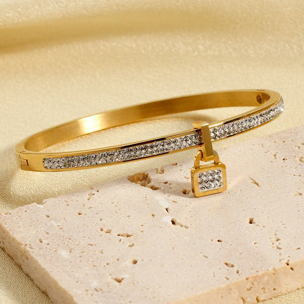 Veile Studios Super Flash Full Diamond Lock Head Concealed Buckle Bracelet Titanium Steel Jewelry Bracelets