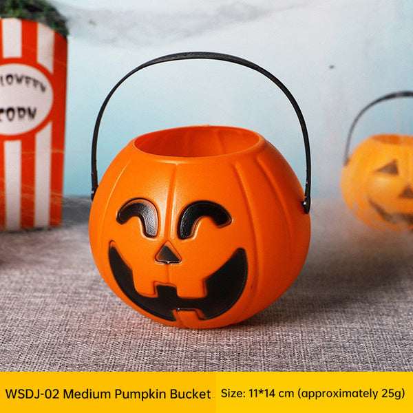 3 Pack 7 Inch Plastic Halloween Pumpkin Buckets Kids' Trick Or Treat Candy Holders & Home Decor Seasonal Decorations