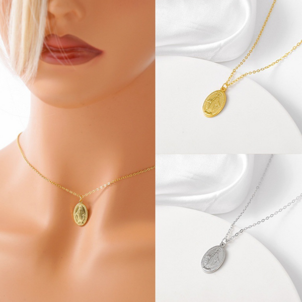Gilded Virgin Mary Necklace For Women 925 Sterling Silver Coin Collarbone Chain Necklaces & Pendants