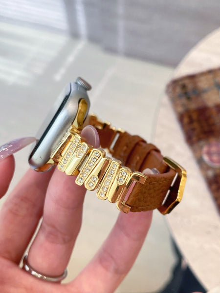 Irregular Rhinestone Embellished Leather Strap For Apple Watch 4/5/6/7/8/9/S10 Band Watch Bands