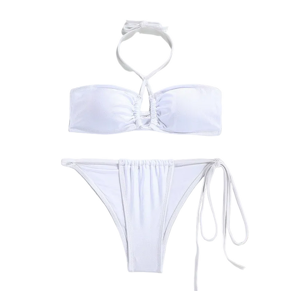 Solid Color Separated Bikini Women's Tube Top With Strap Swimwear