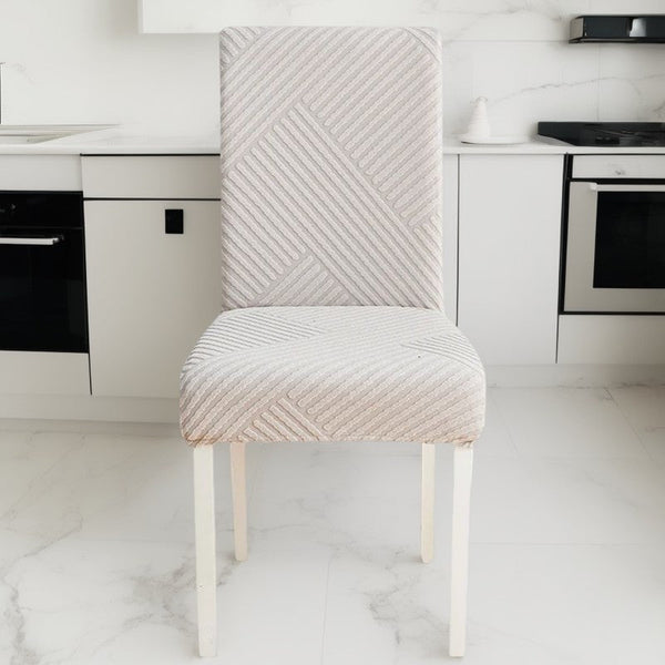 Chair Cover Light Grey Knitted Lines Design Anti Dirt Elastic Material Slipcovers