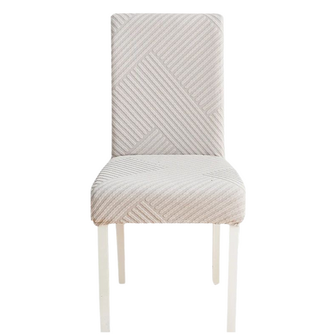 Chair Cover Light Grey Knitted Lines Design Anti Dirt Elastic Material Slipcovers