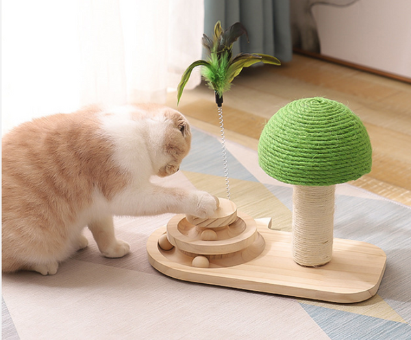 Cat Mushroom Scratching Post Claw Scratcher With Wooden Balls Furniture & Scratchers