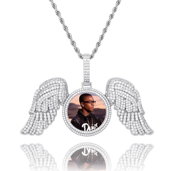 Angel Wings Large Diy Photo Frame Pendant Full Zircon Jewelry Hip Hop Necklace Gold Australia Accessories Necklaces & Pendants