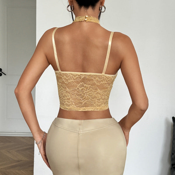 Lace Top  Bralette Spicy Mesh Boned Halter Design Sense Strapless Camisole Tops