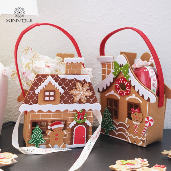 Christmas Felt House Tote Bag Gift Decoration Candy Hand Carry Seasonal Decorations