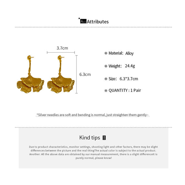 Veile Studios Simple Metal Ginkgo Leaf American Heavy Industry Long Earrings