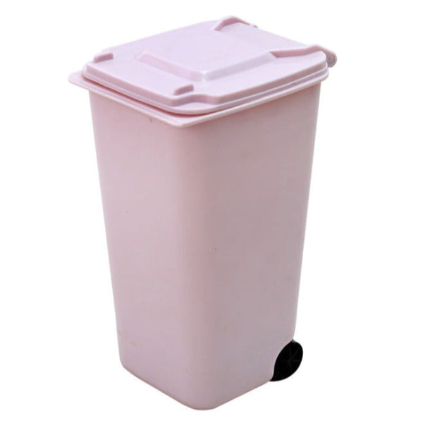 Multifunctional Plastic Storage Bin Desktop Trash Can With Wheel Pen Holders