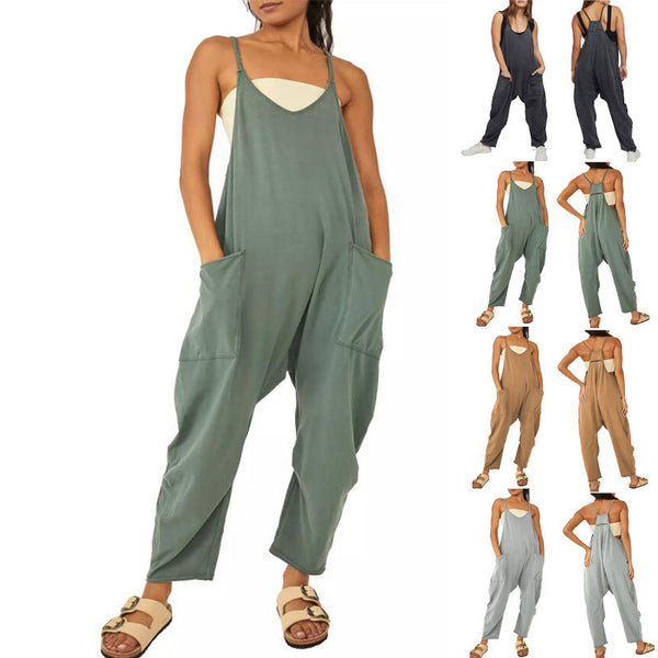 Summer Womens Loose Sleeveless Jumpsuits Spaghetti Strap Long Pant Romper With Jumpsuits Rompers & Playsuits