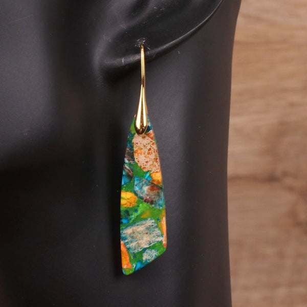 Veile Studios Geometric Flower Shape Pendant Copper Material Gold Hook Red Green Earrings