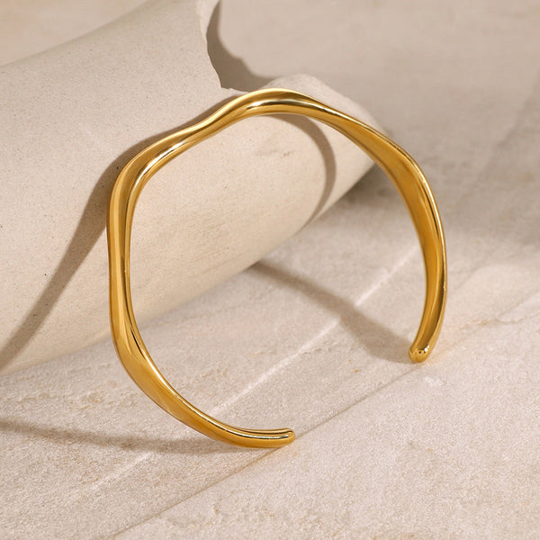 18K Gold Stainless Steel Fine Ripple Open Bangle Ins Minimalist Trendy Titanium Bracelet For Women Bracelets