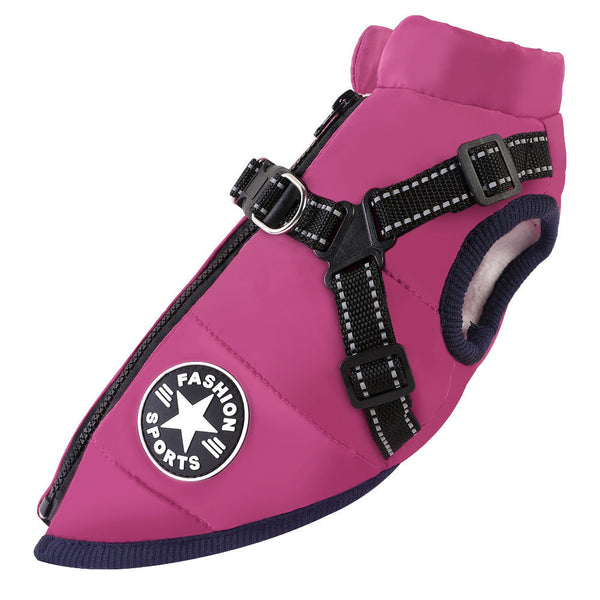 Pet Clothing Waterproof And Warm Dog Cotton Coat Winter Skiing Suit Chest Back Integrated Vest Dog Clothing & Shoes