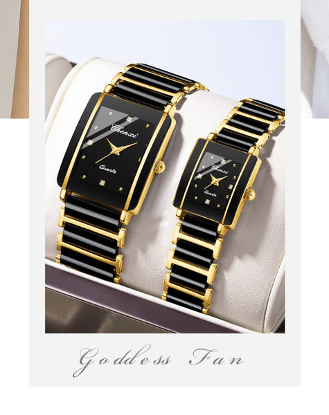 Square Couple Watch For Women And Men Ceramic Quartz Watches