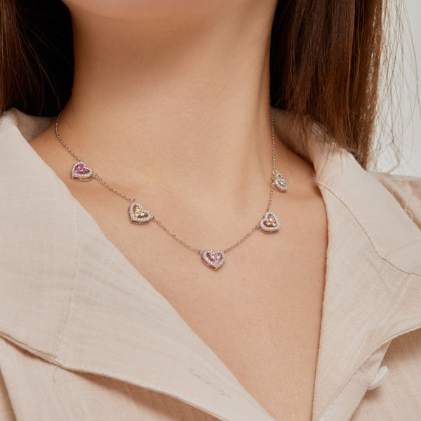 True S925 Silver Heart Necklace Women Rainbow Charm Pendant Female Luxury Jewelry Sparkling 5A Zircon Girl Gift Necklaces & Pendants