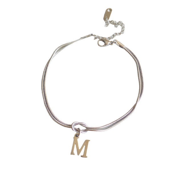 Veile Studios Letter A Z Love Knot For Women Couple Gold Colour Dainty Snake Chain Bracelets