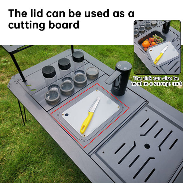 Aluminum Alloy Igt Camping Sink With Tea Tray & Cutting Board Foldable Accessory For Outdoor Table Camping Tables
