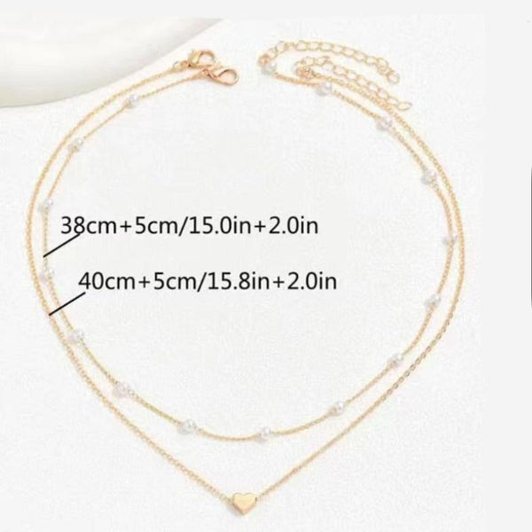 Veile Studios Special Interest Design Double Layer Twin Pearl Heart Necklace Fashion Jewellery Necklaces & Pendants