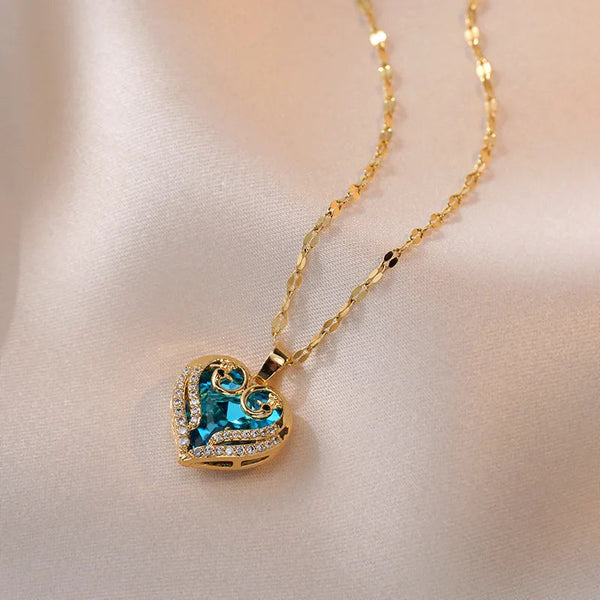 Colorful Zircon Love Heart Pendant Necklaces For Women Girls Stainless Steel Trendy Romantic Jewelry Accessories Gifts Necklaces & Pendants