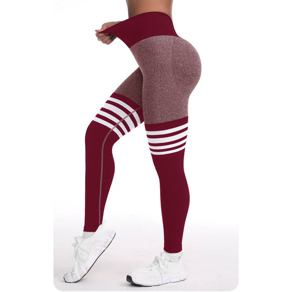 Tight Fit High Waisted Sports Fitness Womens Yoga Seamless Striped Hip Lifting Pants