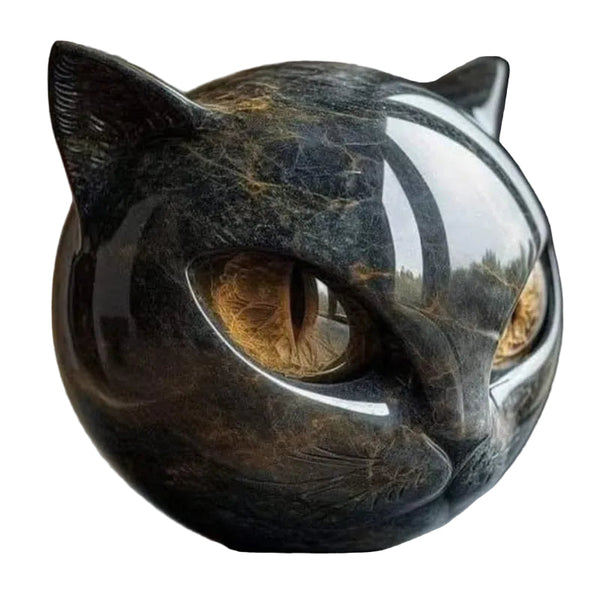 Black Cat Stone Statue (Resin Head Marble Texture): Healing Souvenir Gift Home/Office Desk Decor. Ornaments & Statues