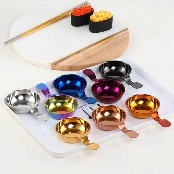 Gold Stainless Steel Sauce Dish Mini Tray Dipping Bowl Set Of Two For Dining Bowls