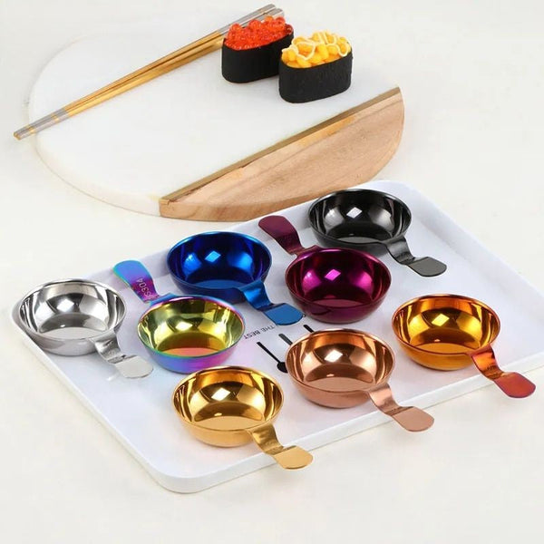 Silver Stainless Steel Sauce Dish Mini Tray Dipping Bowl Set Of Two Bowls