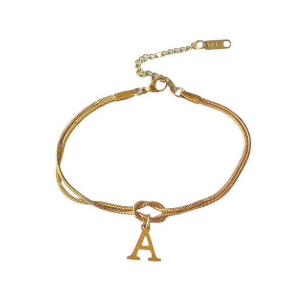 Veile Studios Letter A Z Love Knot For Women Couple Gold Colour Dainty Snake Chain Bracelets