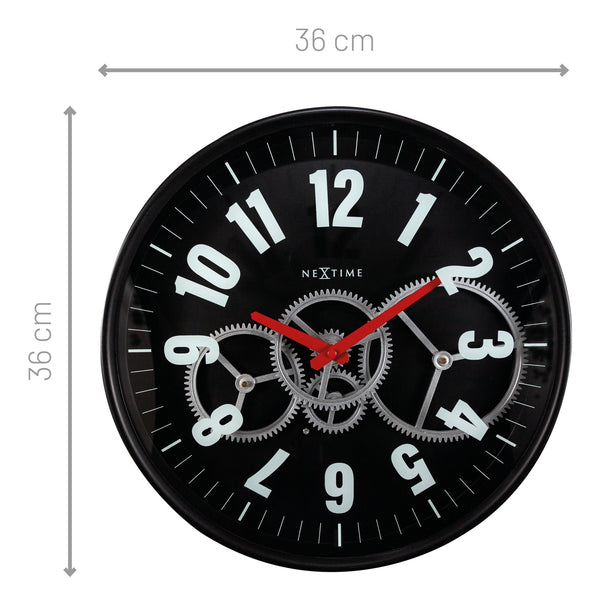 Nextime Modern Gear Wall Clock With Black Dial And Metal Case 36 Centimetres Wall Clocks