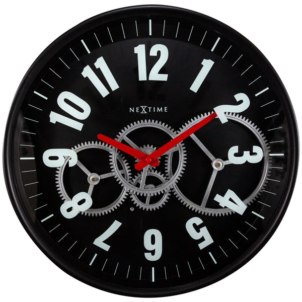 Nextime Modern Gear Wall Clock With Black Dial And Metal Case 36 Centimetres Wall Clocks