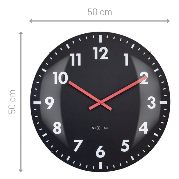 Nextime Duomo Wall Clock 50 Centimetres Black With Glass Lens And Aluminium Hands Wall Clocks