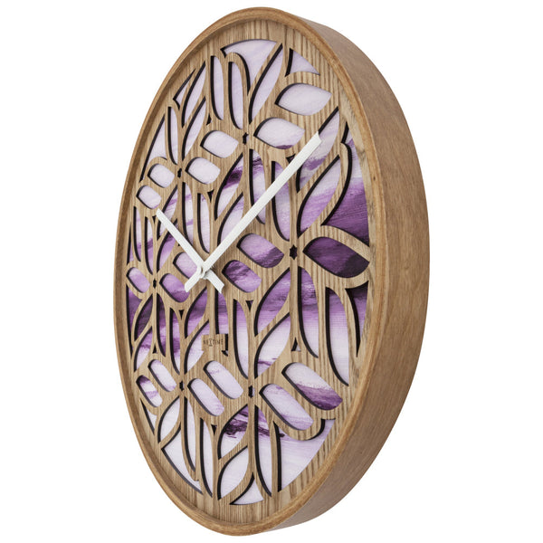 Nextime Yogi Wall Clock 40 Centimetres Purple Birch Wood Silent Design Wall Clocks