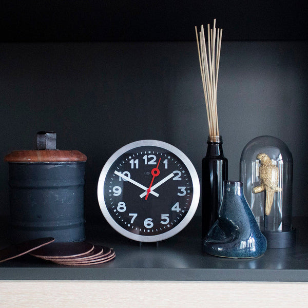 Nextime Station Number Clock 19 Centimetres Black Silent Sweep Movement Wall Clocks