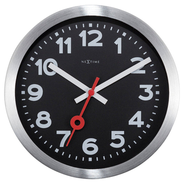 Nextime Station Number Clock 19 Centimetres Black Silent Sweep Movement Wall Clocks