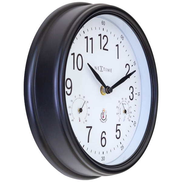 Nextime Jasmine Weatherproof Outdoor Wall Clock Black And White 23.5 Centimetres Wall Clocks