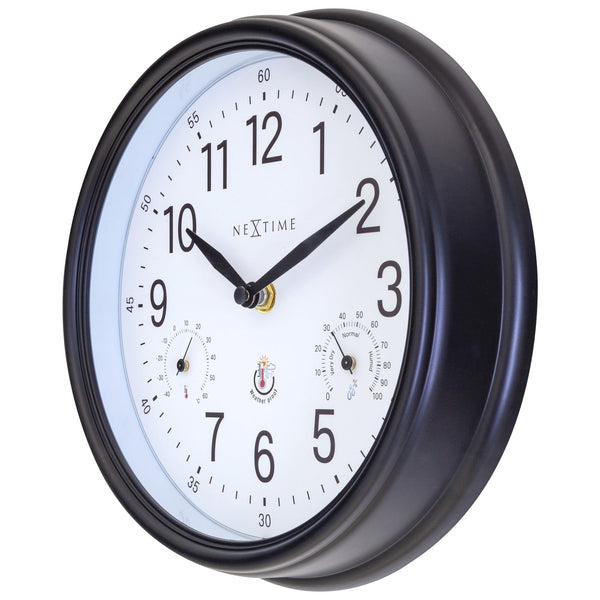 Nextime Jasmine Weatherproof Outdoor Wall Clock Black And White 23.5 Centimetres Wall Clocks