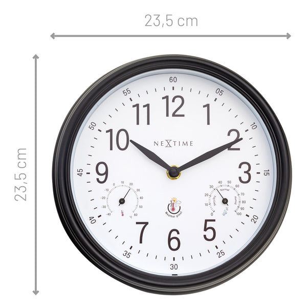 Nextime Jasmine Weatherproof Outdoor Wall Clock Black And White 23.5 Centimetres Wall Clocks