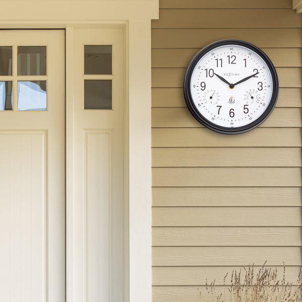 Nextime Jasmine Weatherproof Outdoor Wall Clock Black And White 23.5 Centimetres Wall Clocks