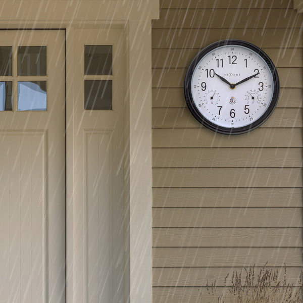 Nextime Jasmine Weatherproof Outdoor Wall Clock Black And White 23.5 Centimetres Wall Clocks