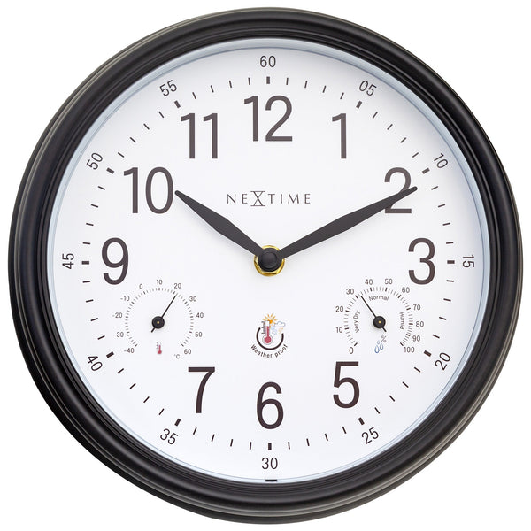 Nextime Jasmine Weatherproof Outdoor Wall Clock Black And White 23.5 Centimetres Wall Clocks